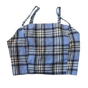 Blue Plaid Adjustable Spaghetti Strap Cropped Casual Top XL